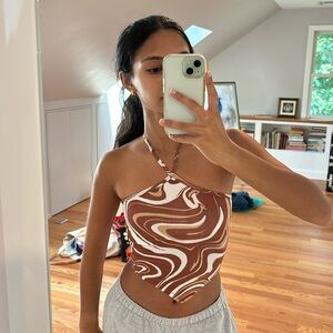 Hollister Brown and White Swirl Halter Tank Top